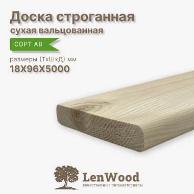 Доска строганная 18* 96*5000 мм сухая (вальц.) сорт АВ